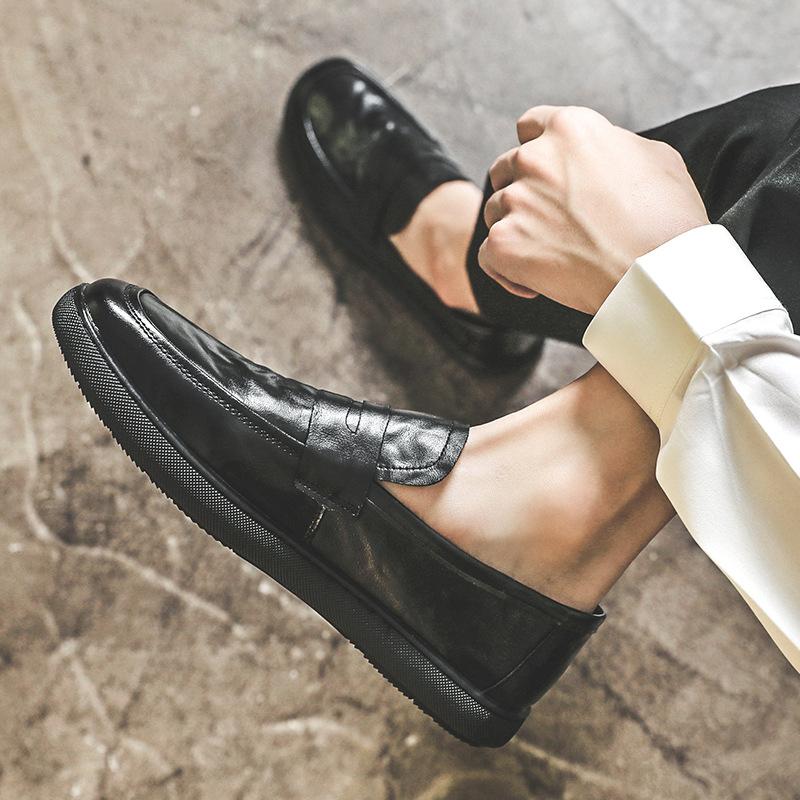 Leather Shoes Men's Spring One-pedal Lazy Doudou Shoes Breathable Foot Loafers Business Dress Casual Shoes 7982-J