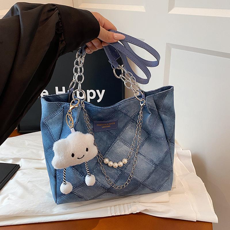 Retro Diamond Women's Bag Summer New Trend Fashion Tote Bag Student Class Large Capacity Underarm Shoulder Bag
