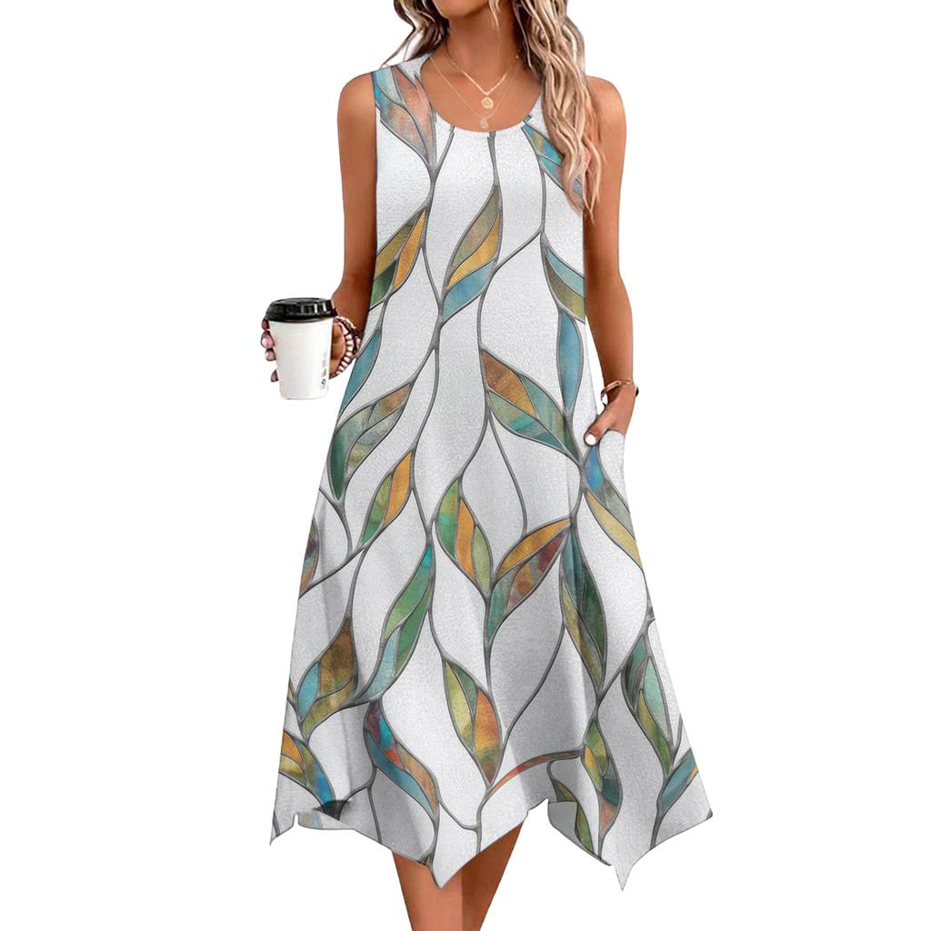 Dámské ležérní šaty na léto Tílkové šaty Volné plážové šaty s kapsami Rozšířené midi letní šaty