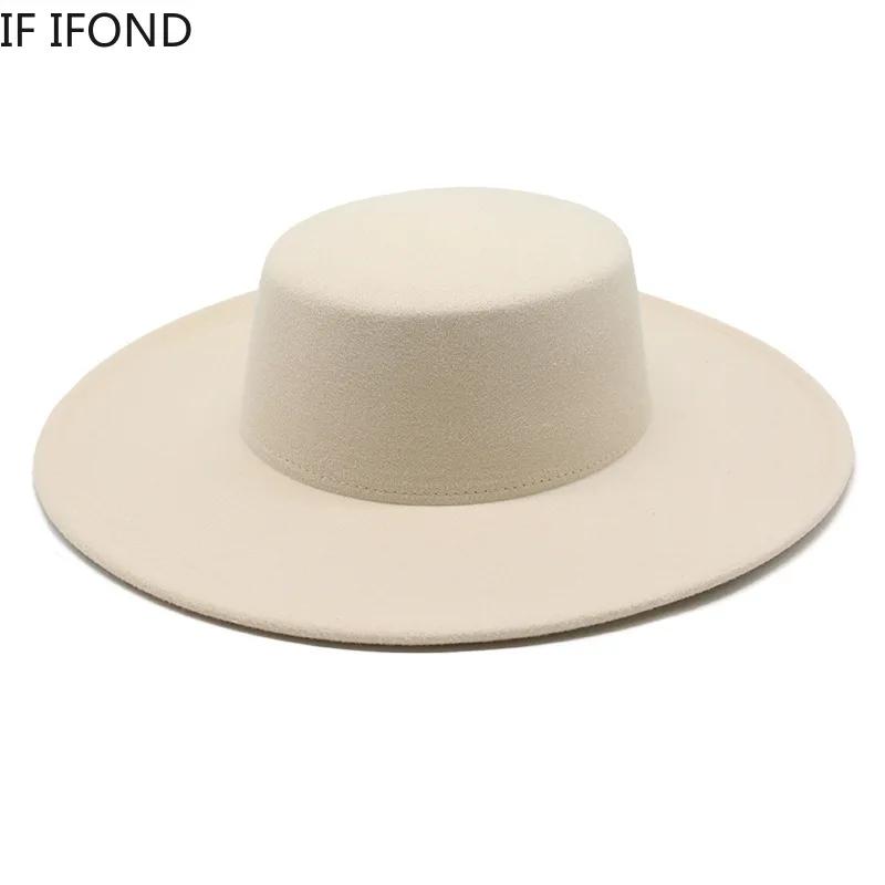 Französischer Damenhut Großer Breiter Rand 10CM Fedora Hut Winterwolle Derby Hochzeit Jazzhüte Flache Krone Filzhut