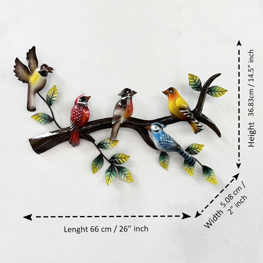 Metal Sparrow Birds Wall Art Decor Hanging Sculpture Wall Mounted for Living Room Bedroom Home Decoration Items (26.5 X 2 X 14 Inches)