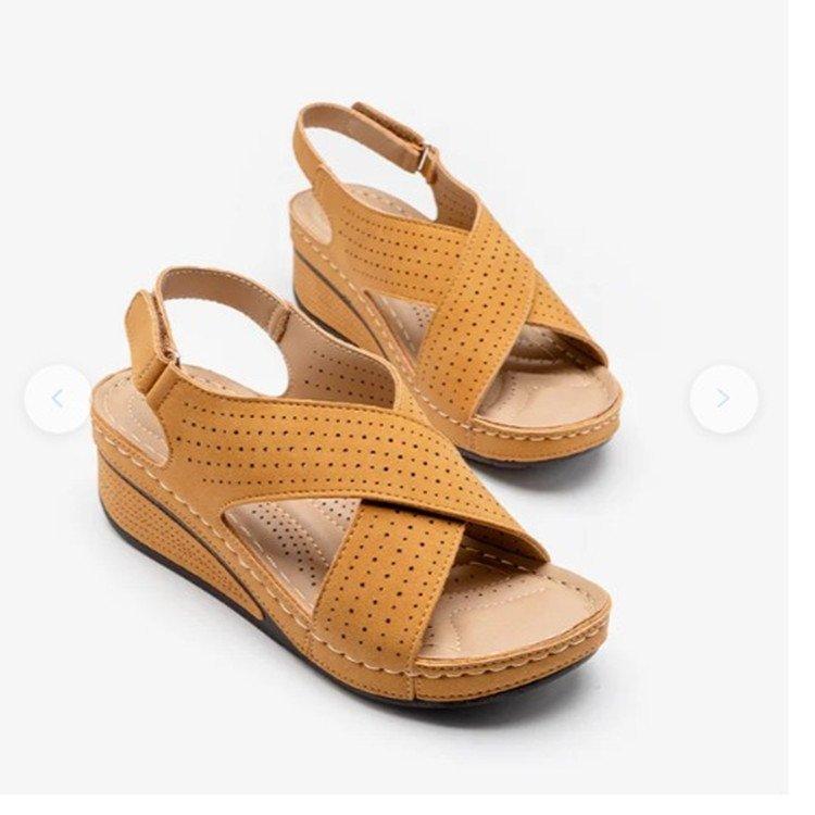 Sandals women's summer 2025 new European and American wedge heel sewing line breathable Velcro hollow mother shoes foreign trade women's shoes