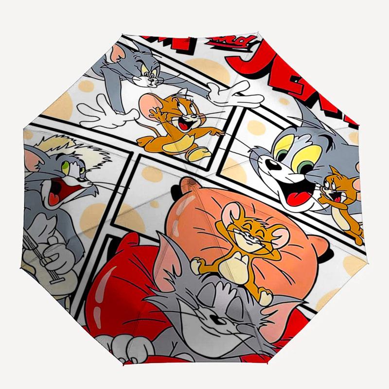 1pc Tom & Jerry Automatic Folding Umbrella - Portable 3-Fold Design with 8-Bone Iron Frame, Outdoor for Fans, Travelers, Daily Use, Gift Idea.Q049