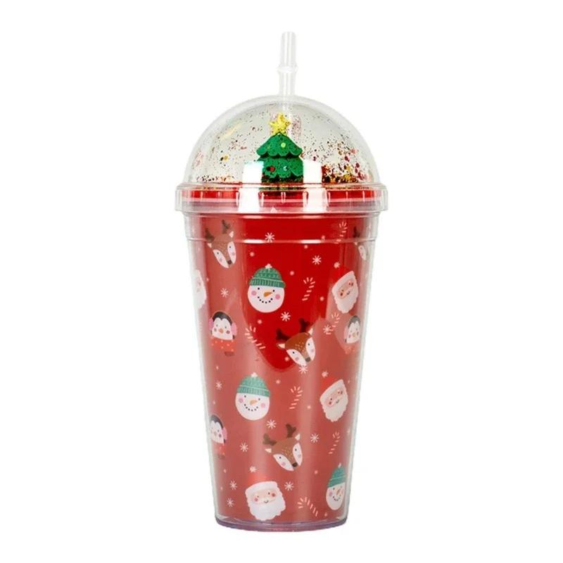 450ml Christmas Cup with Lid Straw Coffee Tumbler Reusable Holiday Water Bottle Gift Wholesale Festive Atmosphere Decor