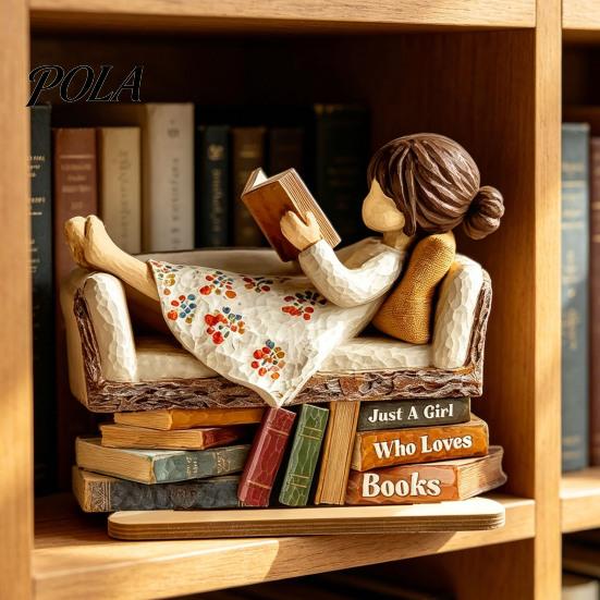 Reading on Sofa Wood Sign Woman Book Wooden Plaque, Just A Girl/Boys Who Loves Statue for Personalized Lover Ornament Shelf Desk, Literary Wall