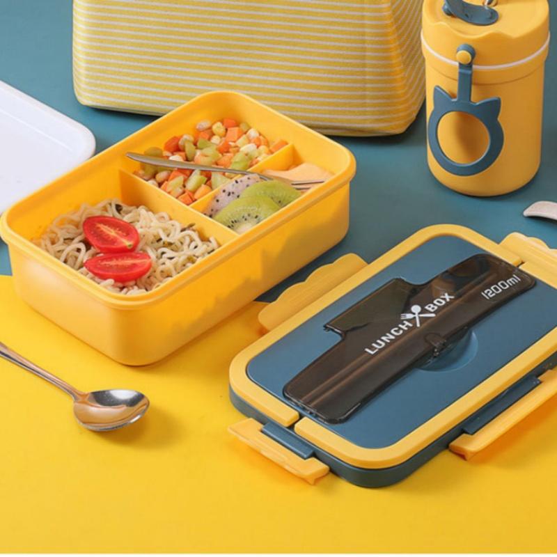 1200ml Large Capacity Lunch Box Portable Wheat Straw Bento Box Leak-proof Food Storage Container for Kids Back To School Camping