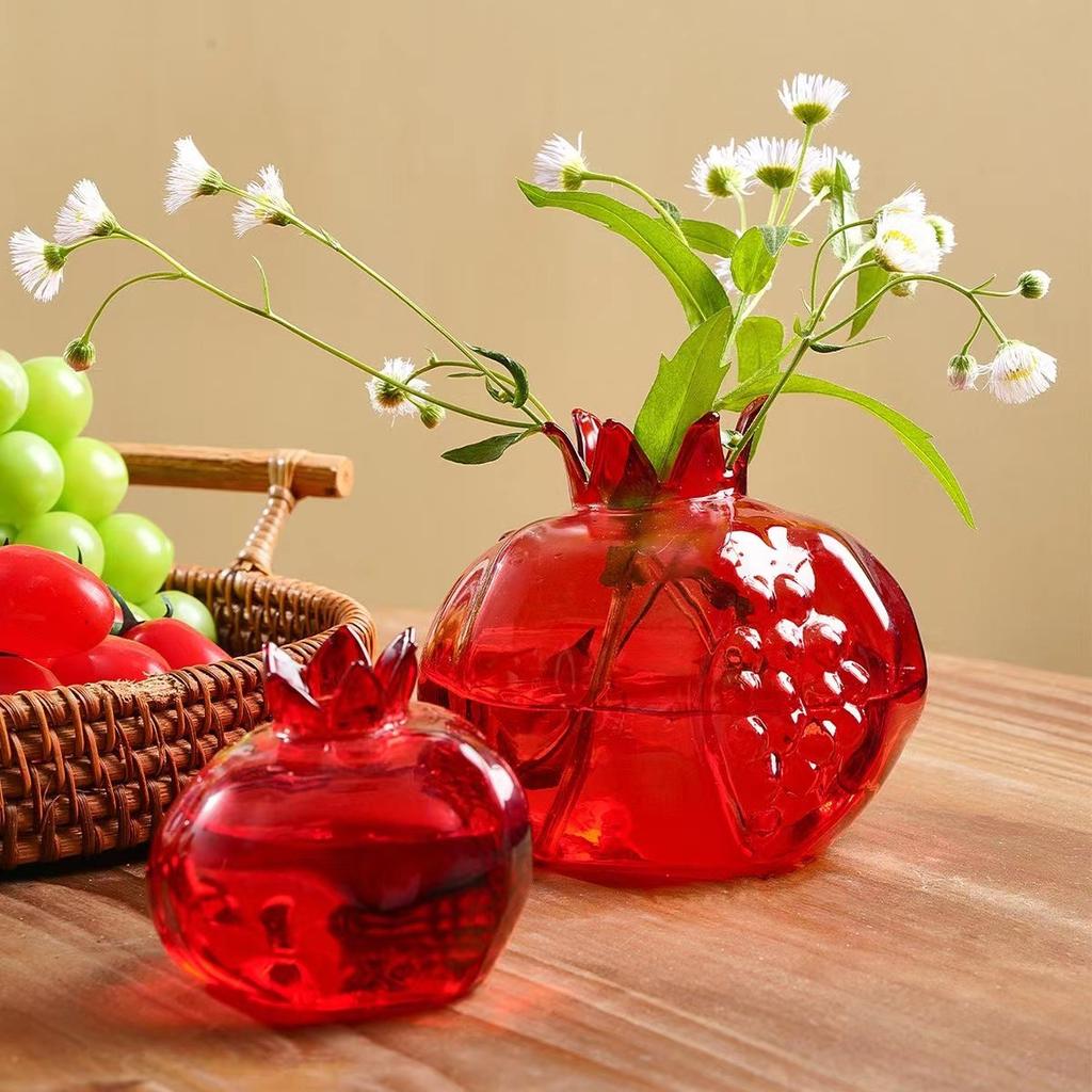 Mini Red Pomegranate Glass Vase Transparent Glass Hydroponic Flower Vase Pomegranate Handmade Fruit Vase Office