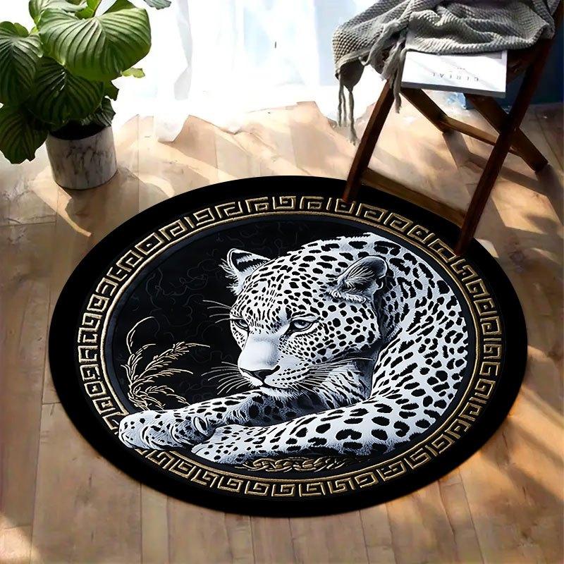 Leopardenmuster-Design Flanell-bedruckte runde Bodenteppiche sind rutschfest Geeignet für Wohnzimmer Schlafzimmer Terrasse Garten Teppiche
