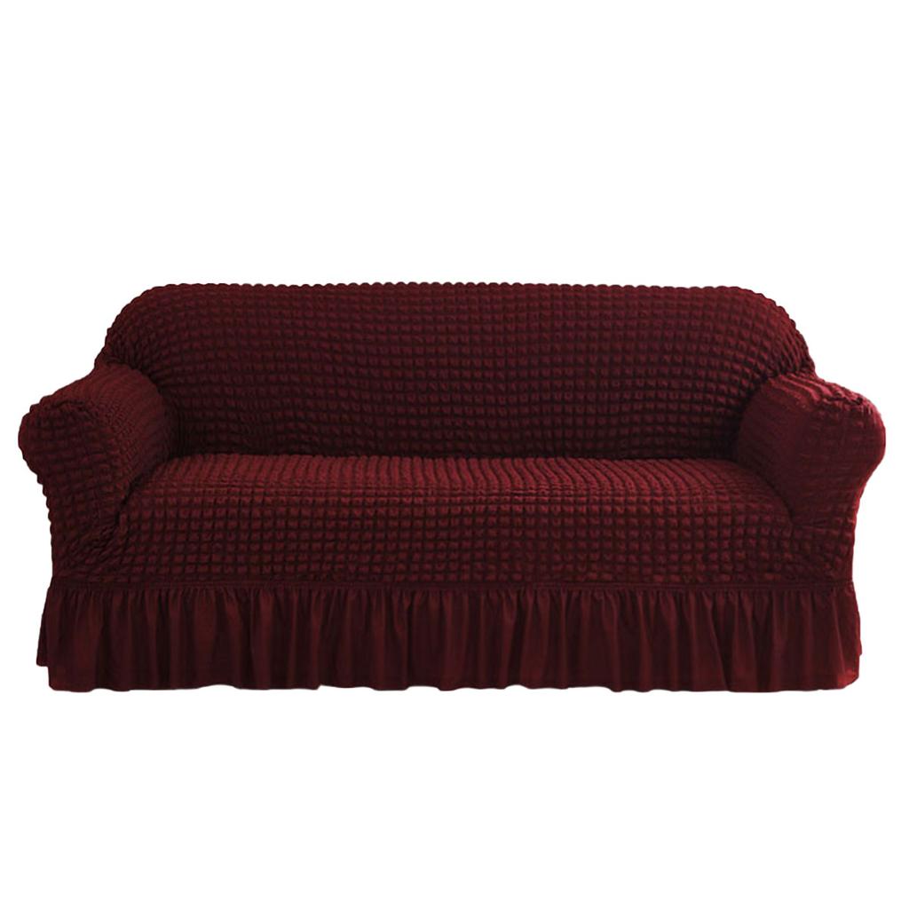 Solid Seersucker Sofa Cover with Skirt Slipcover Furniture Protector for Living Room Office Home Decor Couch