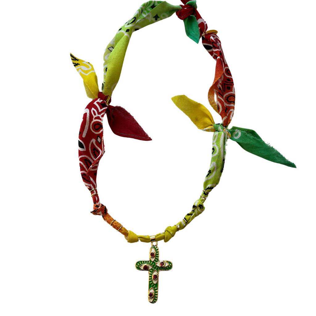 Vintage Copper Cross Chain Necklace With Gradient Colors For Summer Style