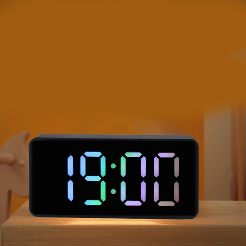 Mirror Clock Snooze Alarm Digital Timer Large Led Display Date Temperature Mute-