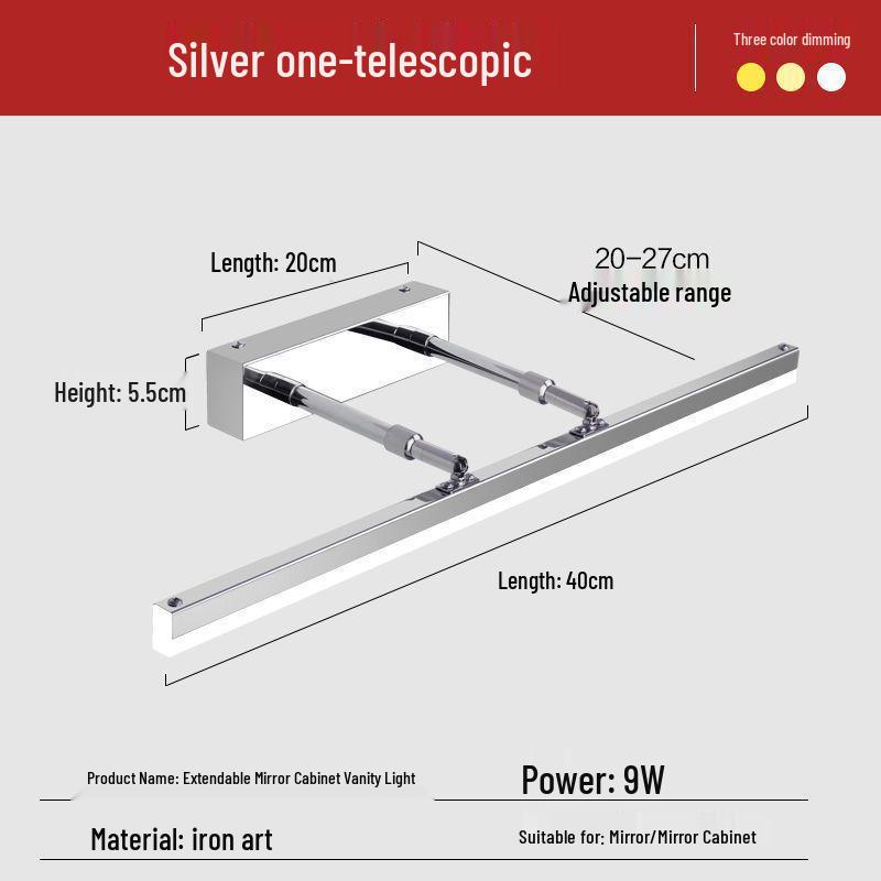 Nordic Minimalist Bathroom LED Telescopic Mirror Cabinet Vanity Light, Three-Color Wall Light for Bathroom.