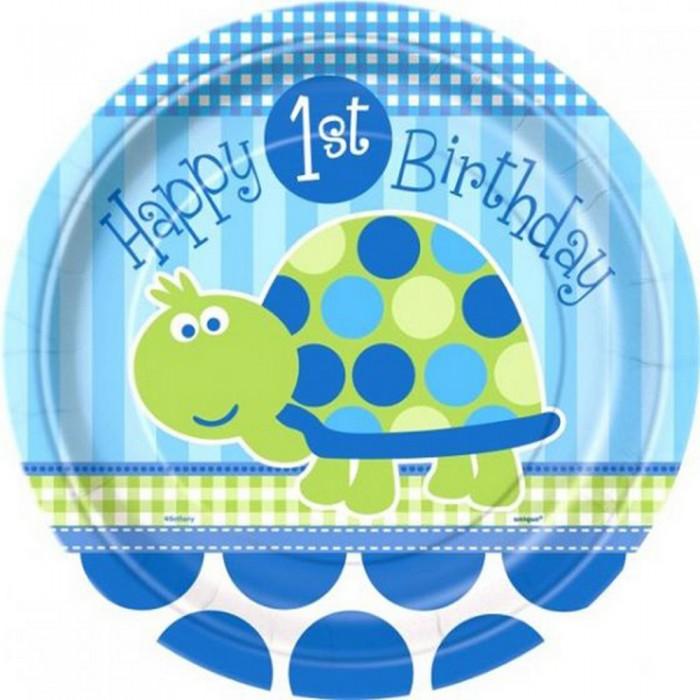 Unique Party Turtle 1st Birthday 9 Inch Plates (Pack of 8)