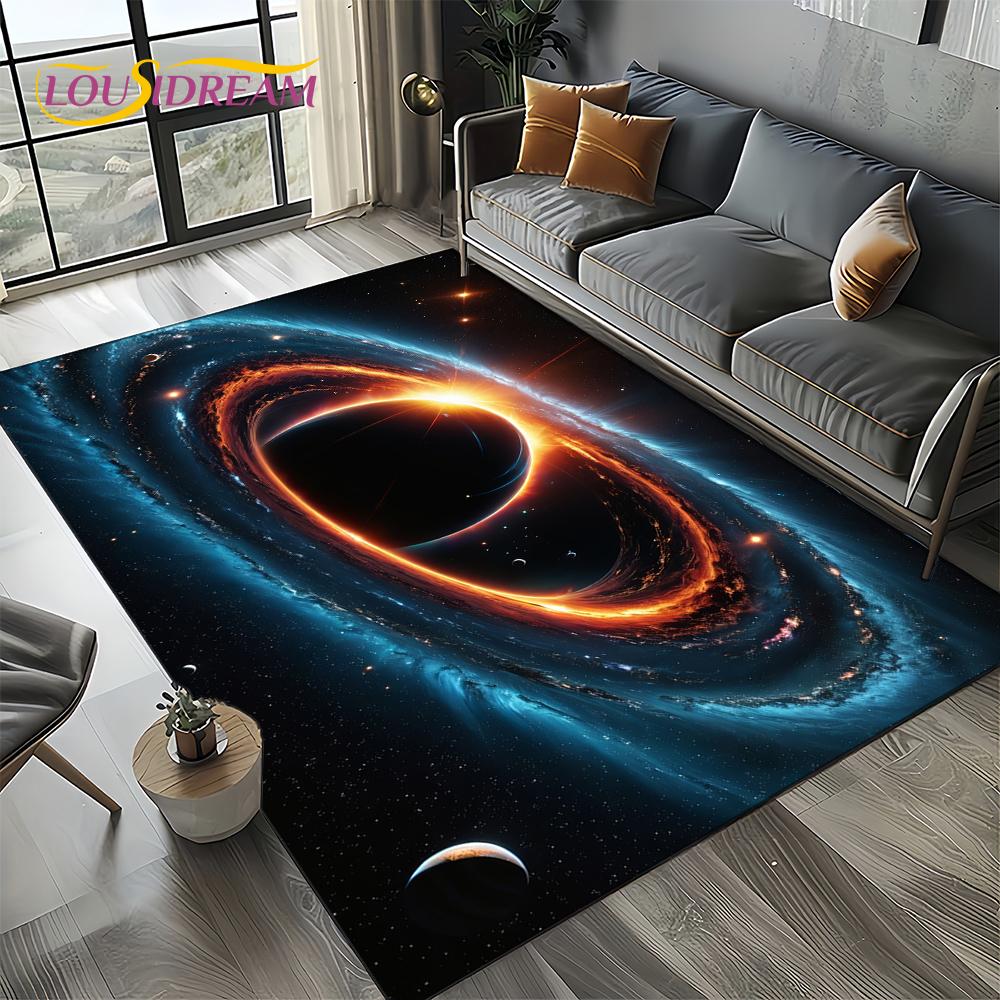 Universe Space Stars Black Hole Galaxy Earth Milky Way Carpet Rug for Living Room Bedroom Sofa Decoration,Non-slip Floor Mat