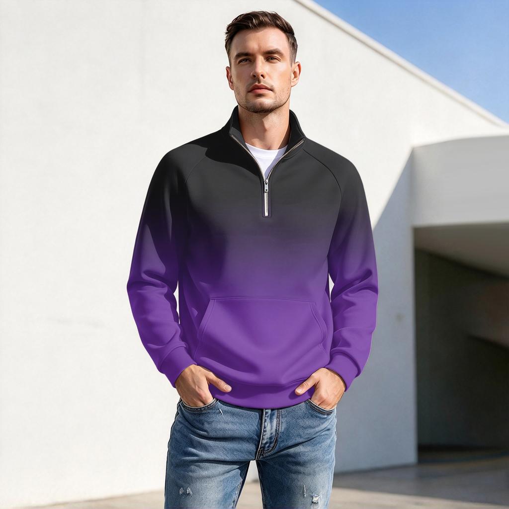 Herren Herbst Winter Zweifarbig Gradient Print Reißverschluss Pullover Stehkragen Lässig Knitterig Sportlich Oberteil