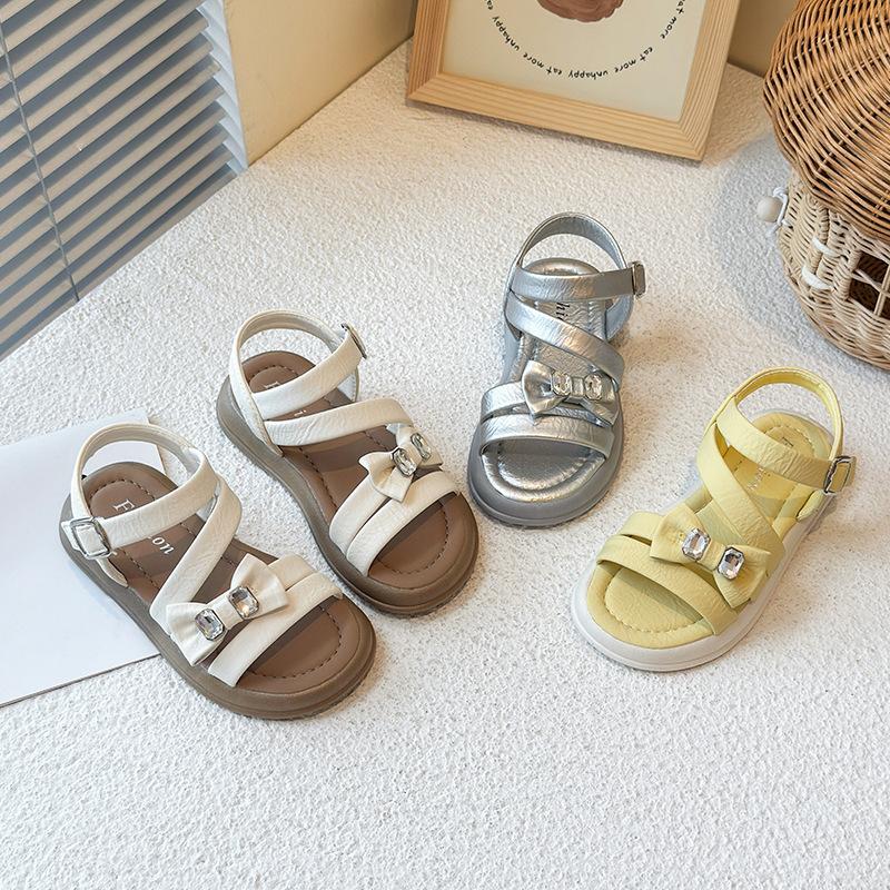 Mädchen Strandschuhe Einfache Schleifen Glänzende Kristalle Kindersandalen Offene Zehen Rutschfest 2025 Sommer Neu Kinder Prinzessin Freizeitschuhe Süß