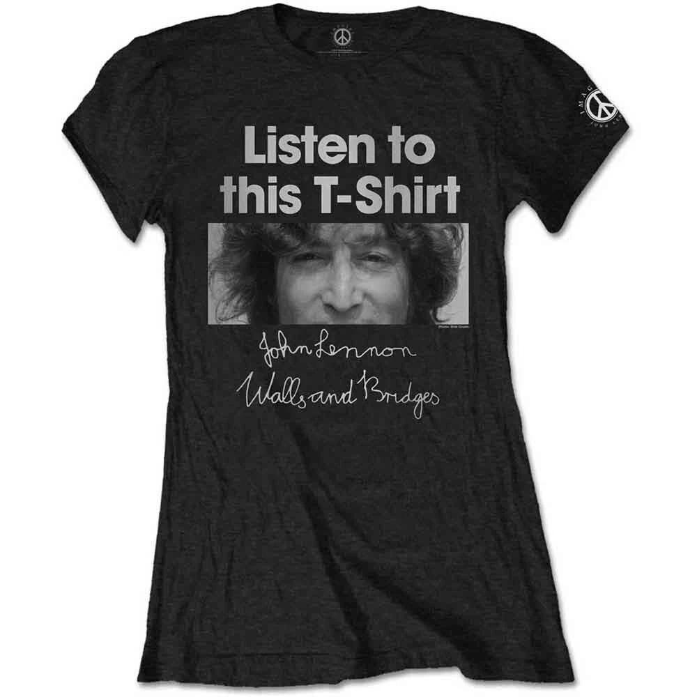 John Lennon Women s Listen T-Shirt, Black (Black Black), 8 (Size:Small) S