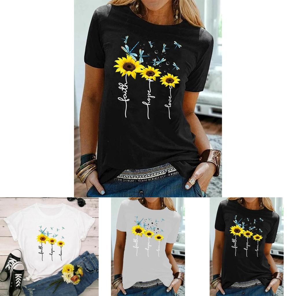Bequemes Damen Basic T-Shirt mit floralem Gänseblümchen-Print, weiches Material, ideal für Sommerausflüge