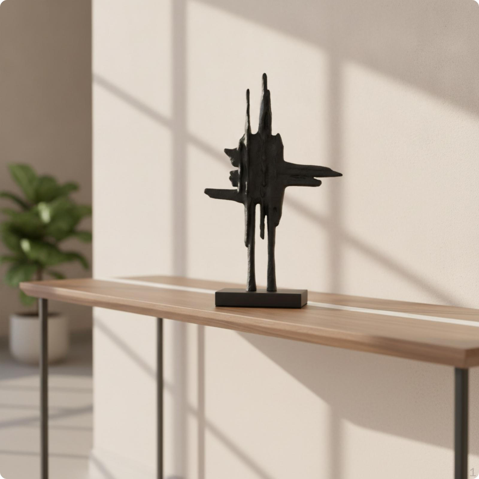 Metal Sculpture Geometric with Rectangular Base Textured Abstract Statue for Home