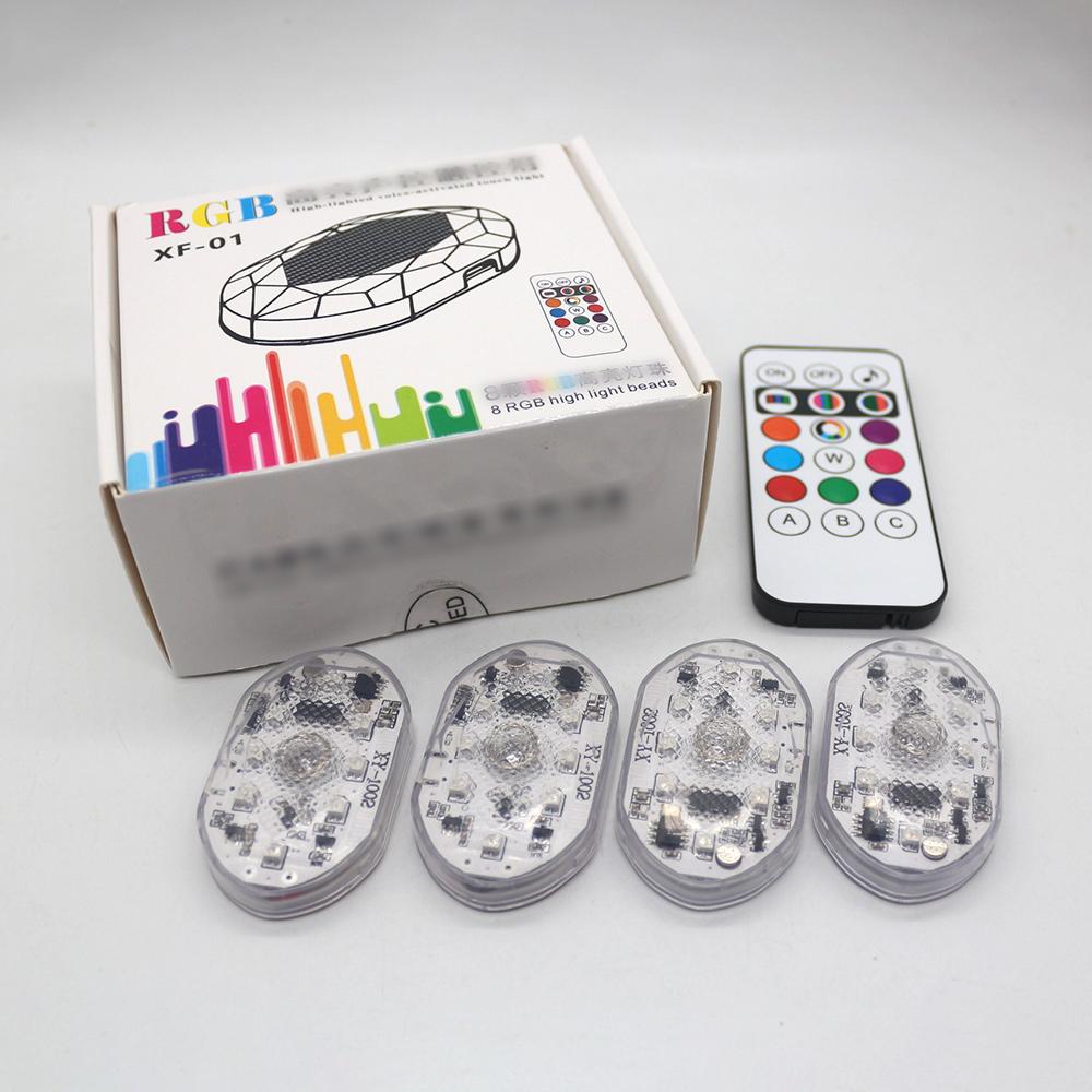 4x Voice Sense RGB Color Changing Car LED Light, Remote Control Car LED Light, Decorative Light for Car, Party, Home, Room RGB