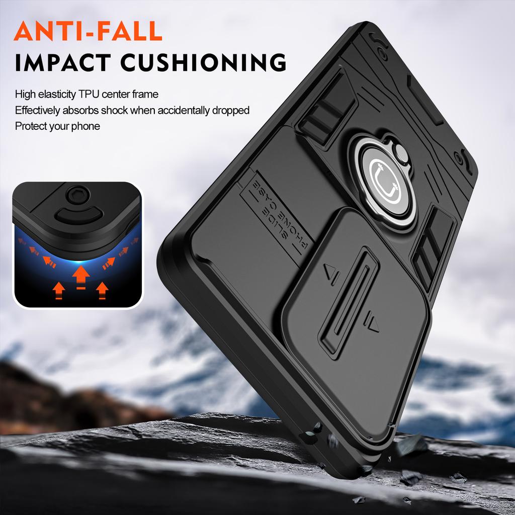 Hybrid Armor Shockproof Case For Infinix Hot 50 60i 4G 60 Pro Plus Sliding Window Metal Ring Holder TPU Plastic Phone Cover