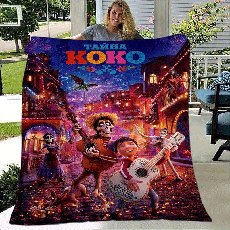 1pc Coco Printing Blanket - Soft, All-Season Throw for Living Room, Bedroom,Personalized Gift with Adorable Cartoon Design