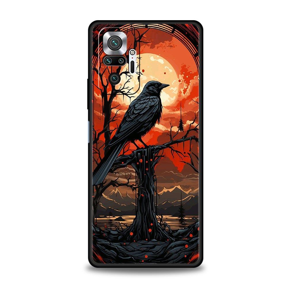 Black Raven Phone Case Cover for Redmi 14C 10C Note 15 14 13 12 10 11 K40 Pro Plus 5G Soft TPU Shockproof Shell Fundas Capas Bag