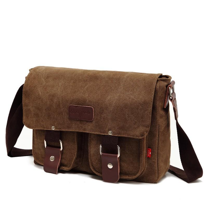 Men's Retro Handbag Canvas Large Capacity Business Computer Bag Crazy Horse Briefcase Shoulder Crossbody Handbag