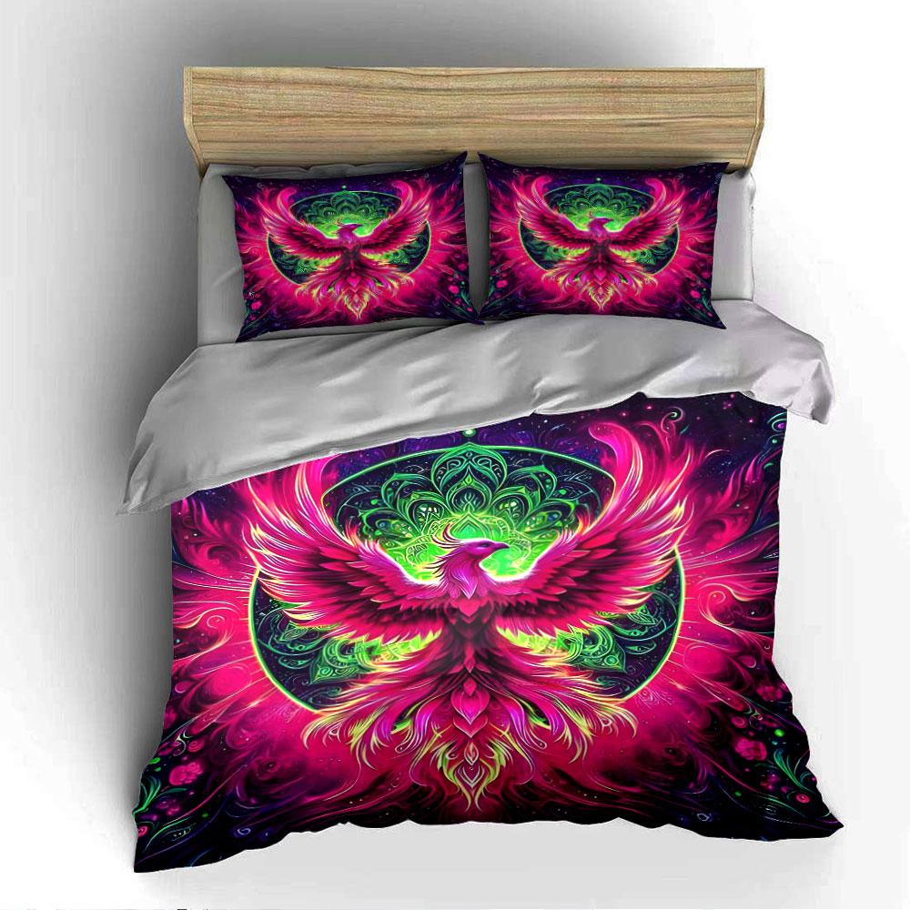 Abstract Neon Phoenix Design Bedding Duvet Cover Set  (1*Duvet Cover 2*Pillowcases, without duvet insert)