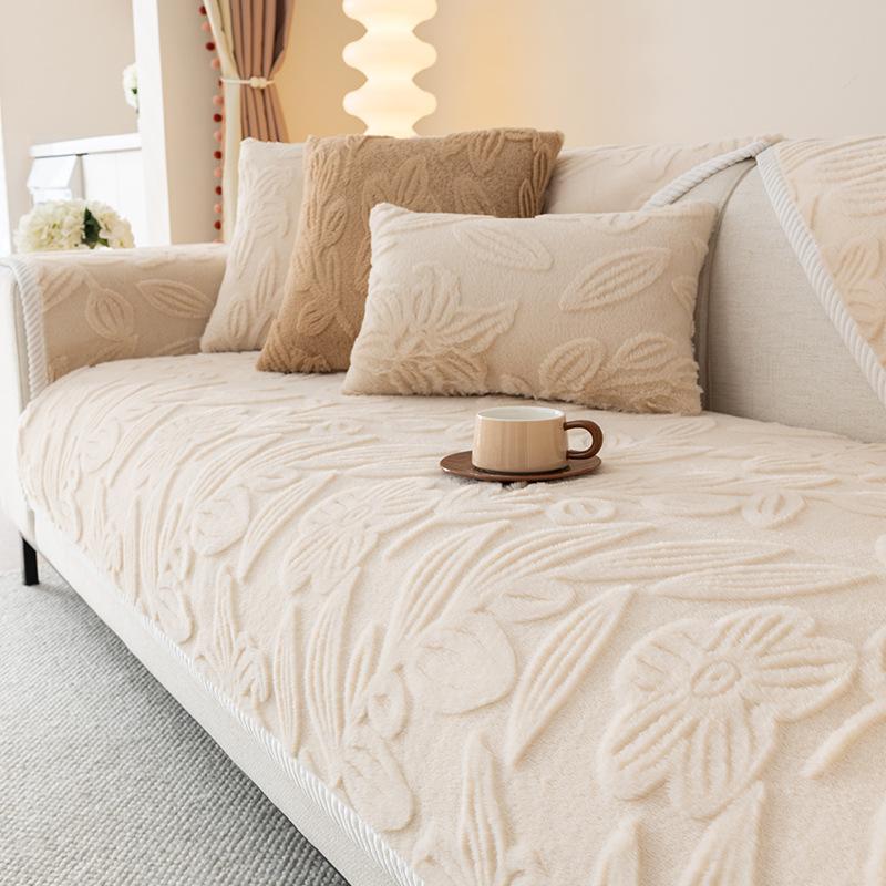 Winter Thicken Sofa Cover Solid Color Cream Wind Plush Sofa Cushion Corner Slipcovers for Living Room Nordic Decor Couch Cover