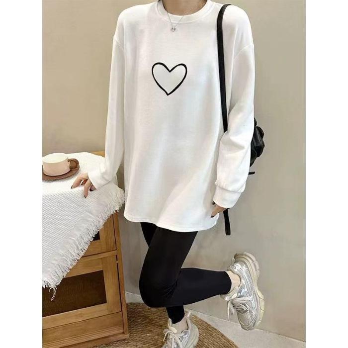 German velvet composite silver fox pine 460 grams, simple heavy industry love embroidery thickened T-shirt women s autumn and winter shirt S