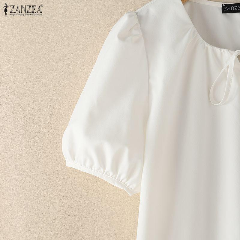 ZANZEA Women Casual Round Neck Solid Color Loose Short Sleeve Blouse