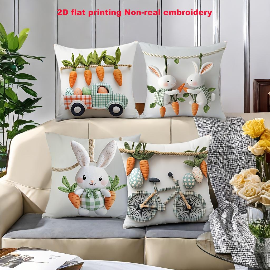Easter Bunny Carrot Egg Pillow 2D Flat Printing Polyester pillowcase, sofa decorative cushion cov Headboard Pillow