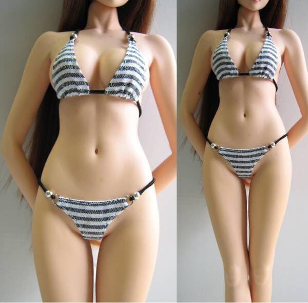 

Купальник бикини масштаба 1/6, сексуальное нижнее белье (Голова и тело в комплект не входят) Светло-голубые полоски [Содержимое продукта]: Нижнее белье + Трусики