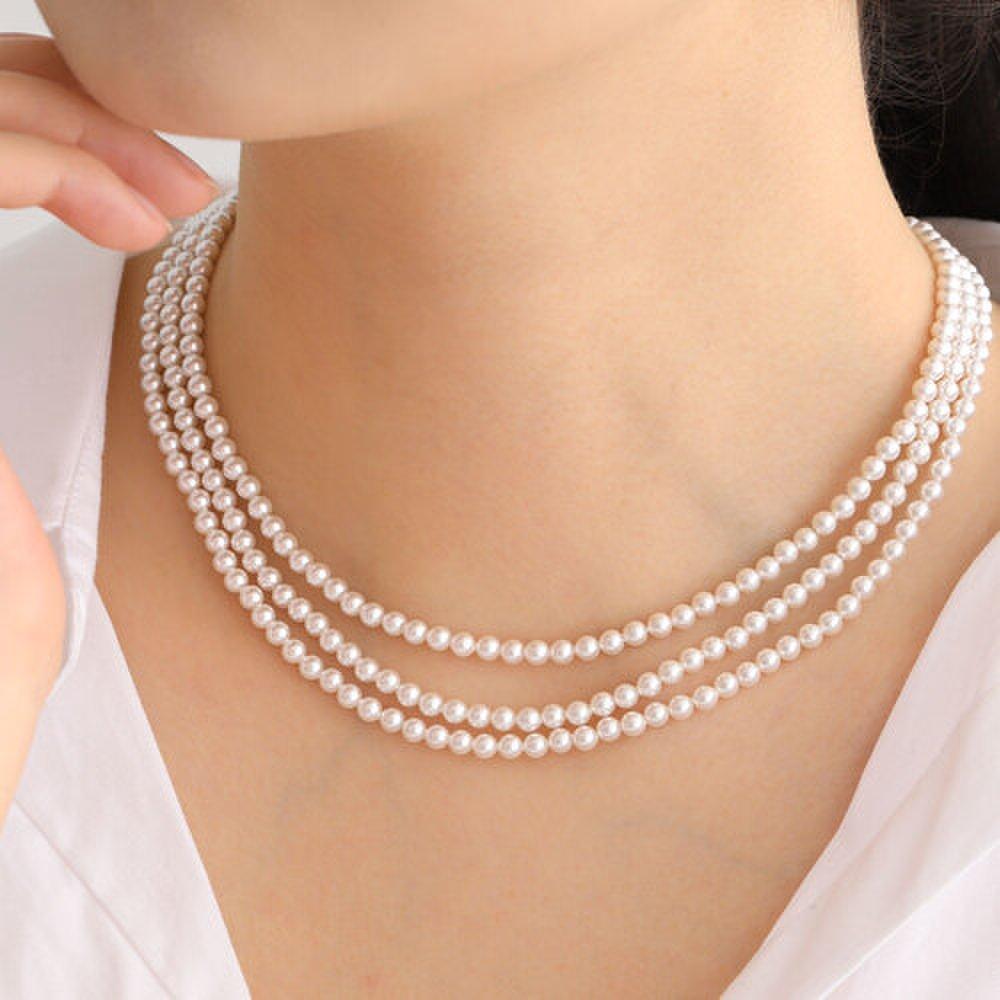 14K Gold-Filled 4mm 3-Row Austrian Pearl Necklace