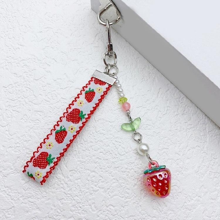 Sweet Ribbon Strawberry Keychain Pendant Cute Decoration Pendant Bone Charm