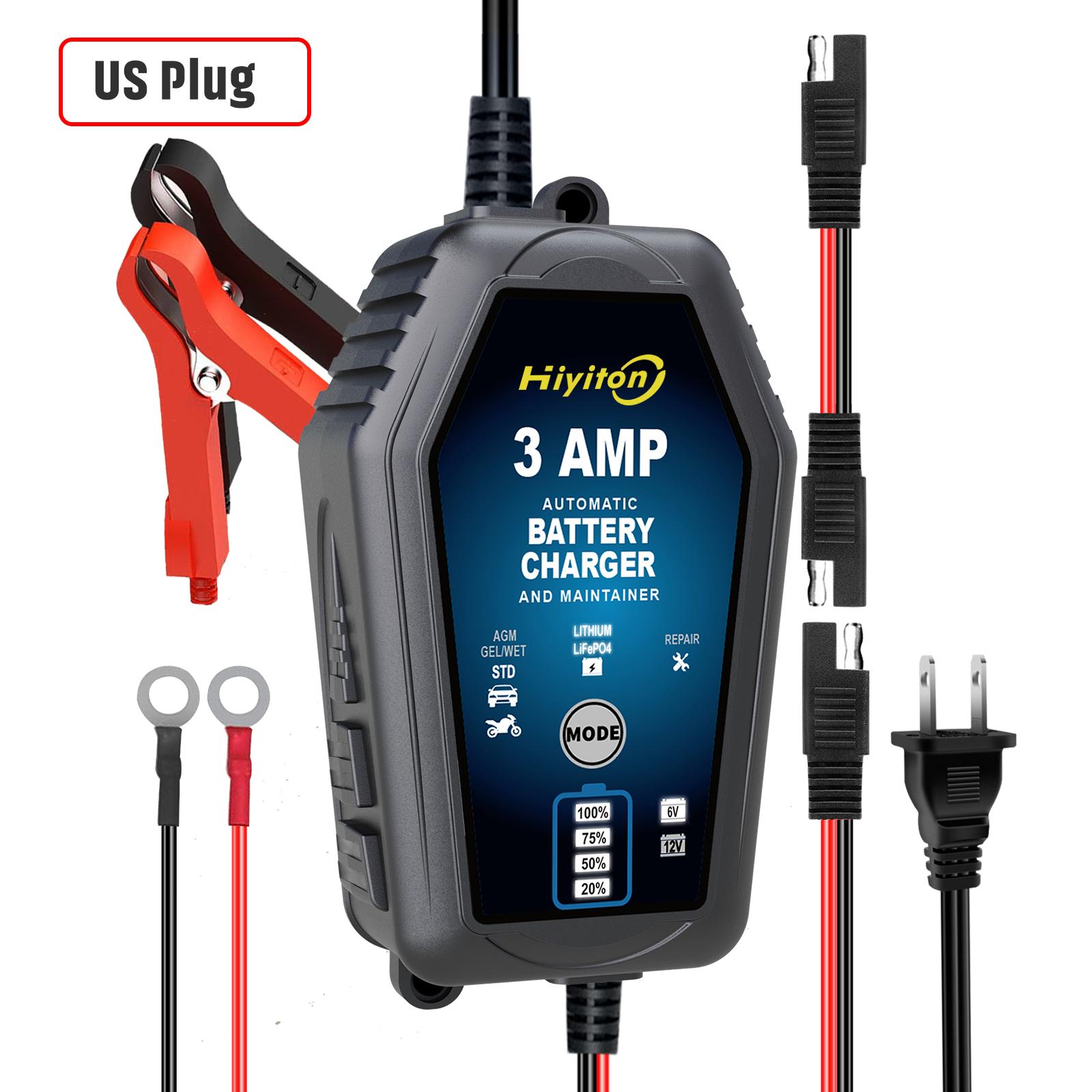 

Hiyiton 6V 12V 3000mA Car Motorcycle Smart Battery Charger for Lithium LiFePO4 Lead-Acid Battery Pluse Repair Charge Maintainer US Plug