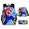 Set Zaino Cartone Animato Mario 3-in-1 Zaino per Studente per Laptop Borsa a Spalla Astuccio Zaino Scolastico per Bambini