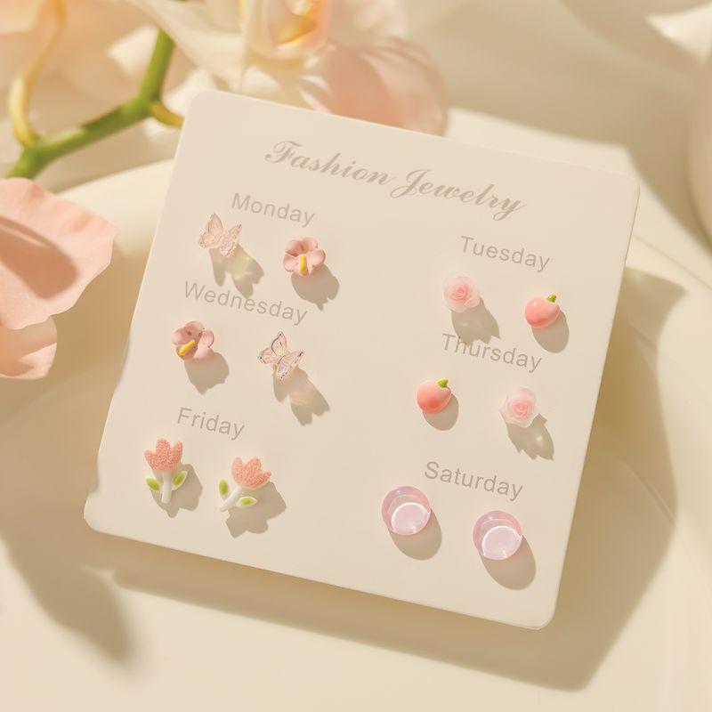 

and Summer New Arrival Week Earrings Suit Women s Silver Needle Cute Student Easiest for Match Earrings Sweet Niche Style Ear Bone Stud Earrings Watertight powder-six pairs