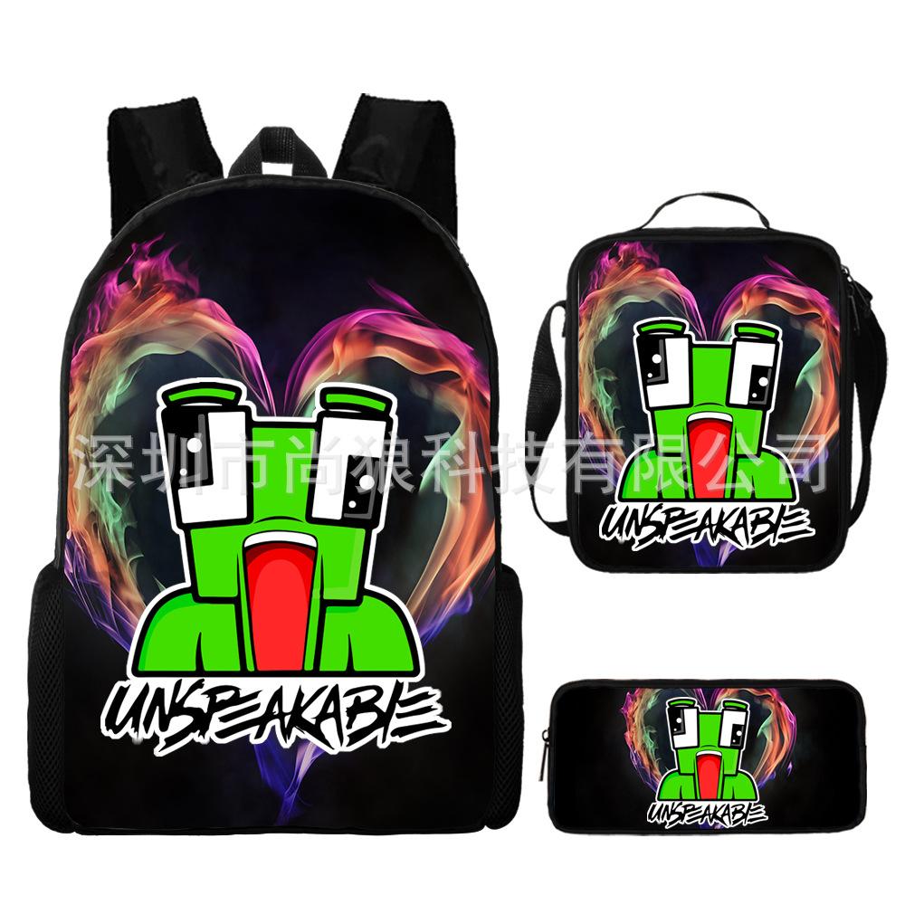 Unspeakable Pattern Schoolbag Large Capacity Backpack Shoulder Bag Pencil Case Three-Piece Set pencil case
