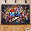 1pc Music Theme Banner Music Notes Pattern - Polyester Wall Decor For Party Autumn Colorful Backdrop