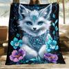 1pc Blue Fox Jewelry Fantasy Animal Fleece Blanket Mythical Creature Art Soft Throw for Fantasy Lovers