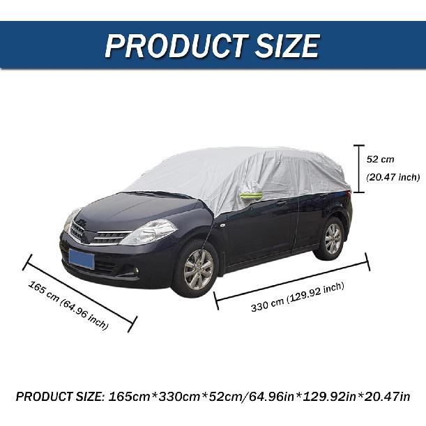 Half Car Cover Protector Waterproof Car Windshield Sunshade Cover with Side Mirror Covers UV Protection Half Exterior Sunroof Cover Universal Fit for