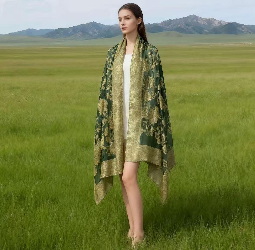 High-End Ethnischer Cut-Out Retro Floral Organza Jacquard Schal