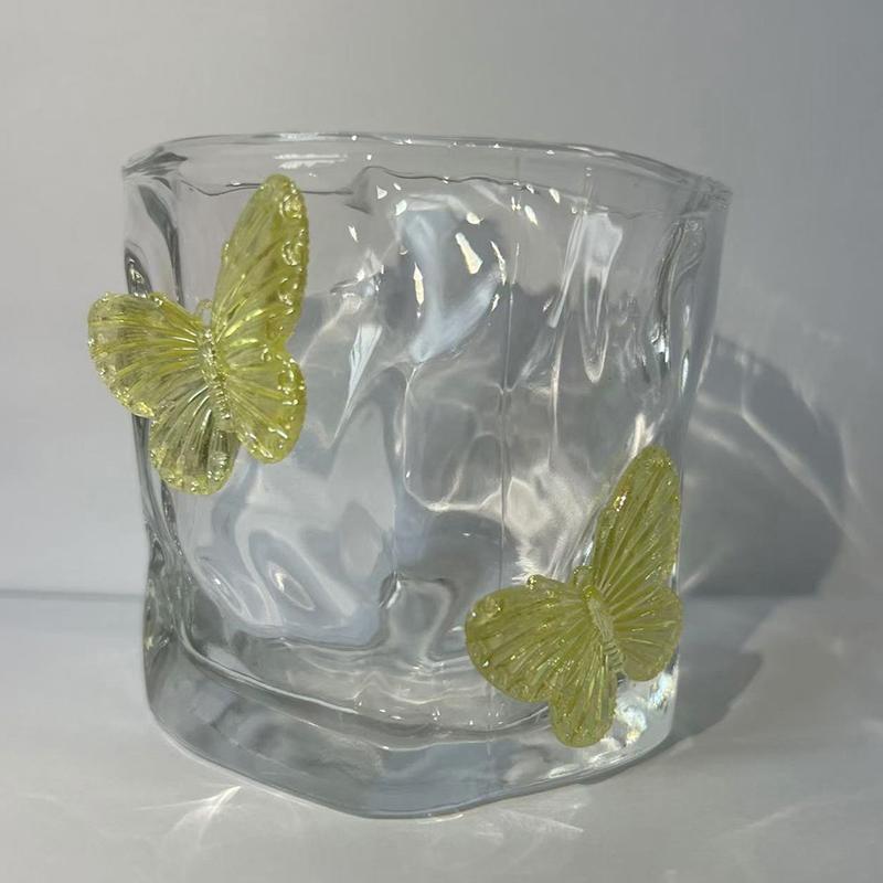 200Ml Butterfly Crystal Glasscup Ins Transparent Beer Juice Milk Glass New Home Exquisite Irregular Whiskey Decorative Glass