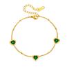 18K Gold Plated Green Heart Charm Bracelet, Dainty Emerald CZ Link Bracelet for Women, Elegant Jewelry