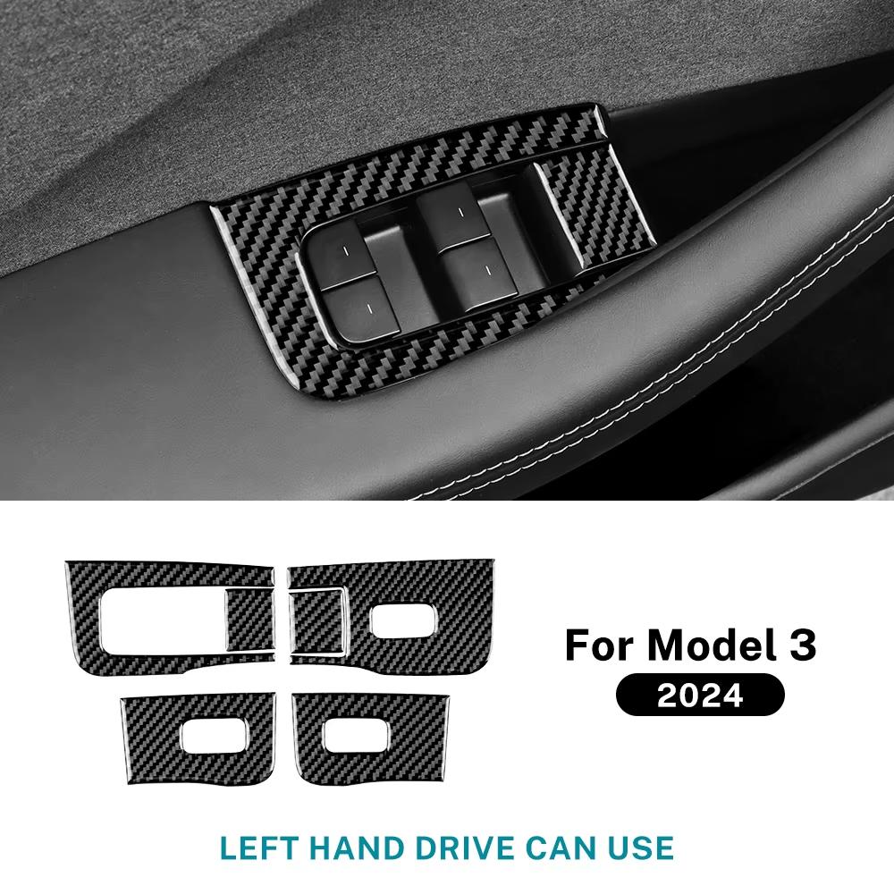 For Tesla Model 3 Highland 2025 2025 Real Soft Carbon Fiber Window Lifter Switch Sticker LHD RHD Accessories