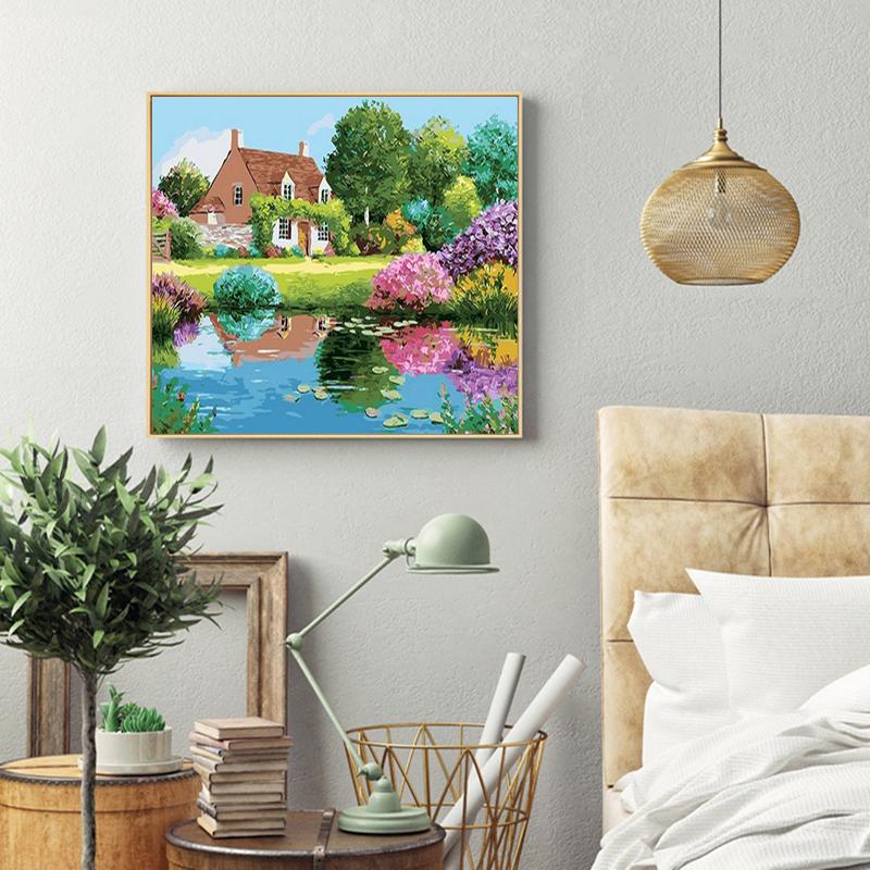 RUOPOTY Olejomalba podle čísel Zahrada Ručně malovaná olejomalba Jedinečný dárek Malování podle čísel Dům pro dospělé Domácí dekorace