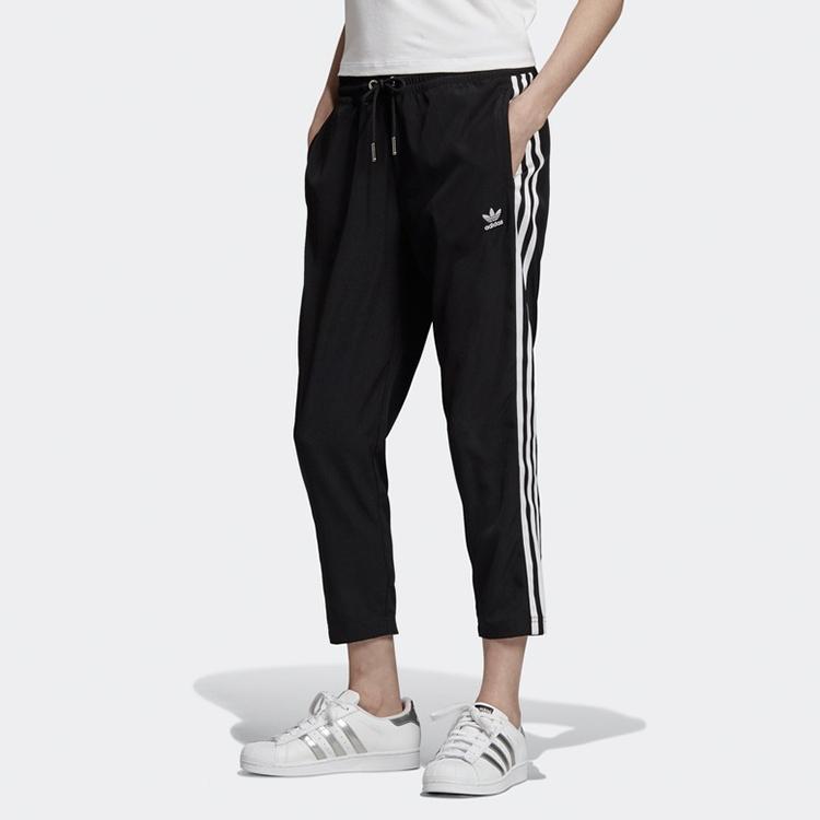 Adidas Originals Retro Side Stripe Lace-Up Straight Leg Casual Pants Women Bottoms Black DY3864