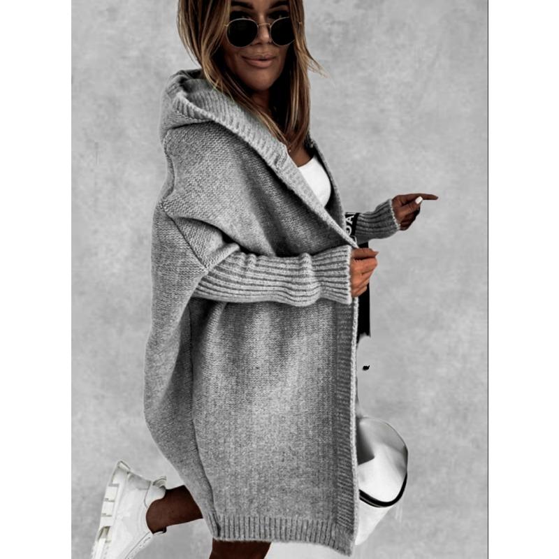 Hooded Knit Temperament Commuter Bat Shape Soft Loose Back Splicing Sweater